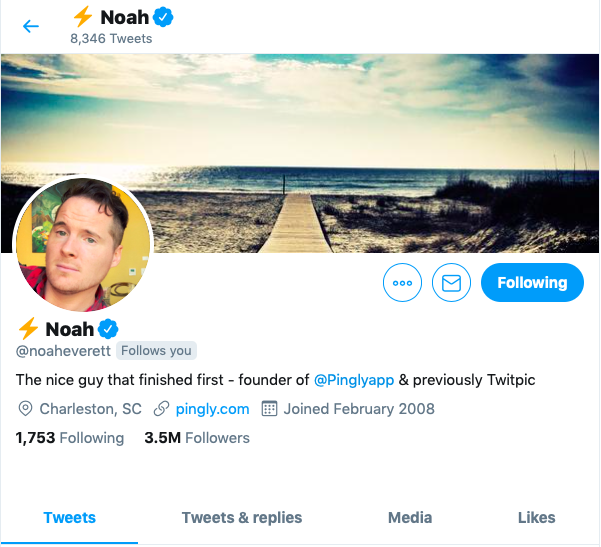 Image of Noah Everett Twitter page