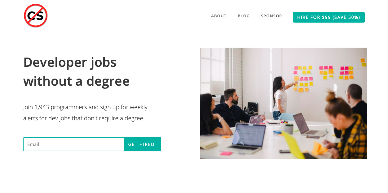 screenshot of No CS OK job board