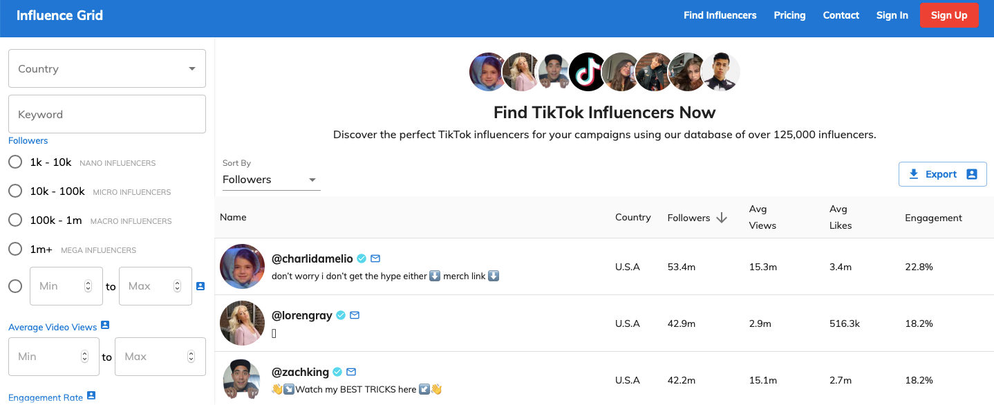 Influence Grid webste