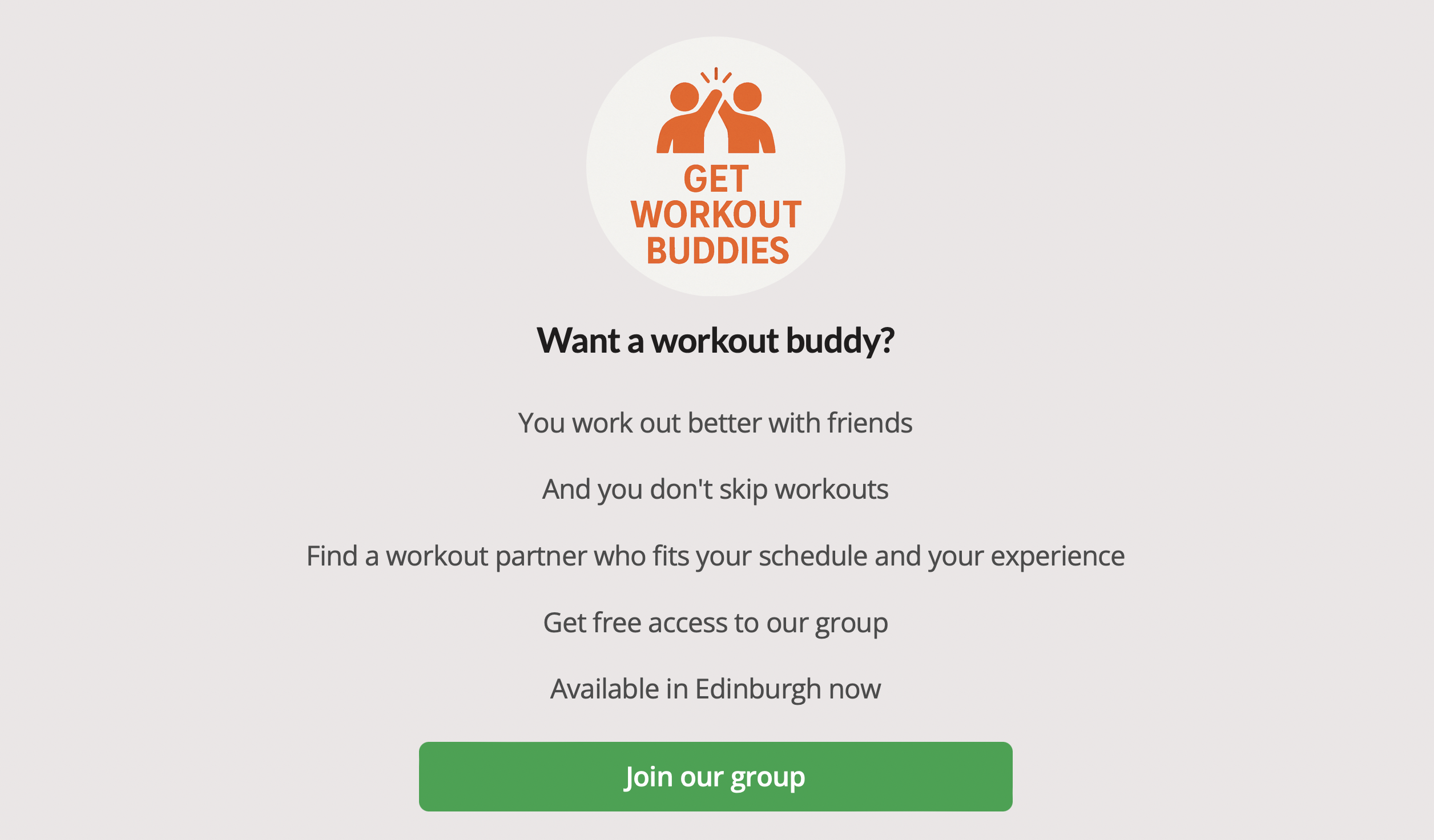 Landing page for Get Workout Buddies