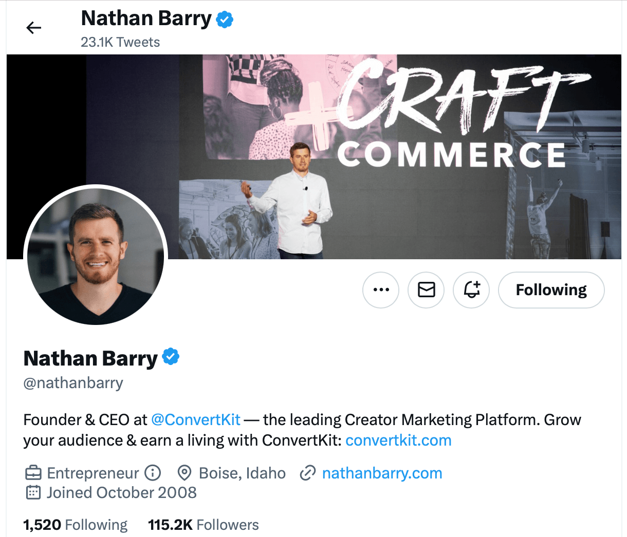 Nathan Barry Twitter/X profile
