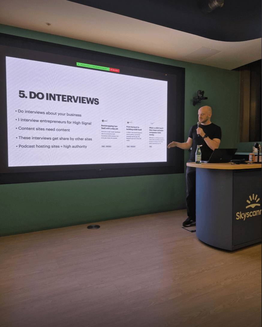 Pete speaking about SEO at Skyscanner